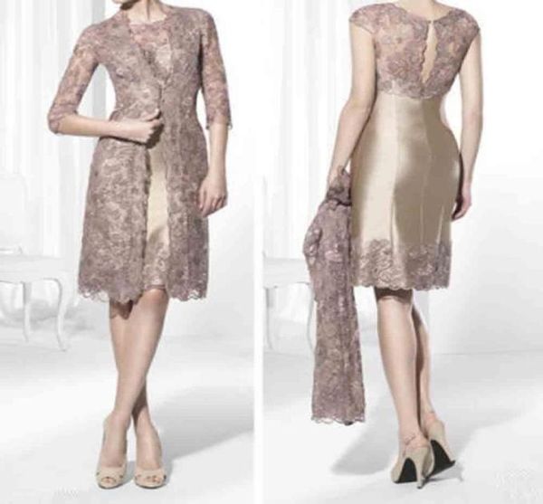

gold brown knee length short mother of the bride dresses lace jacket plus size wedding guest dresses4179560, Black;red