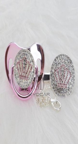 

miyocar gold beautiful gold bling pink crown pacifier and pacifier clip set bpa dummy bling unique design apcb18345961