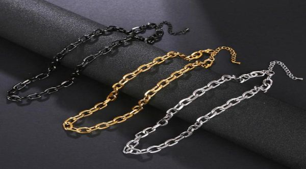 

chokers punk black gold color stainless steel choker necklace for men women curb cuban chunky link chain figaro jewelry5314769, Golden;silver
