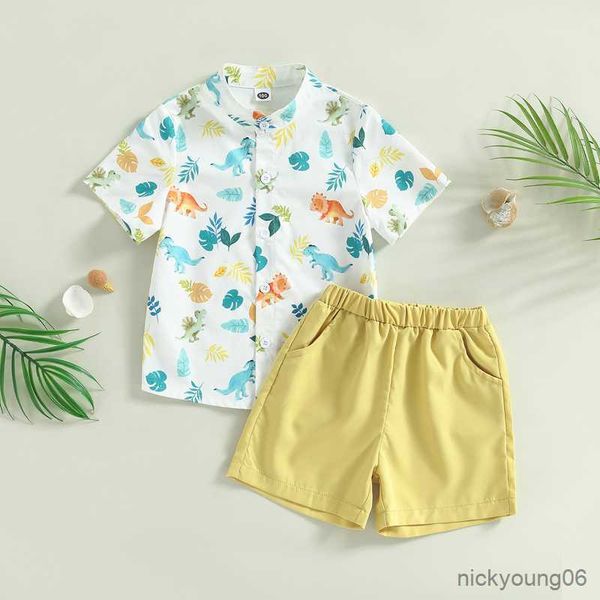 

clothing sets kid boy clothes suit summer boys short sleeve lapel dinosaur buttons shirt and side pockets pants outfit, White