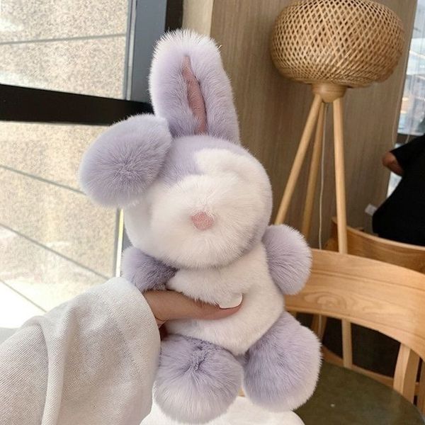 

real rabbit fur bunny kids toy doll pompom fur ball car handbag keychain gift, Silver