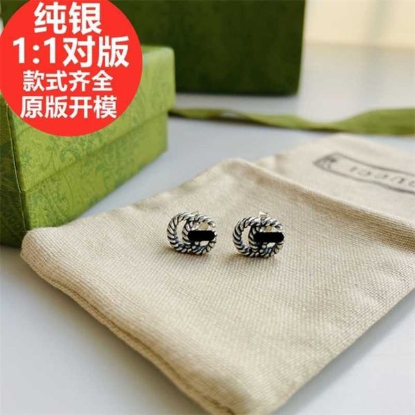 

2023 new designer jewelry bracelet necklace ring simple 925 old twisted lace men's women's same style personalized couple earrings, Golden