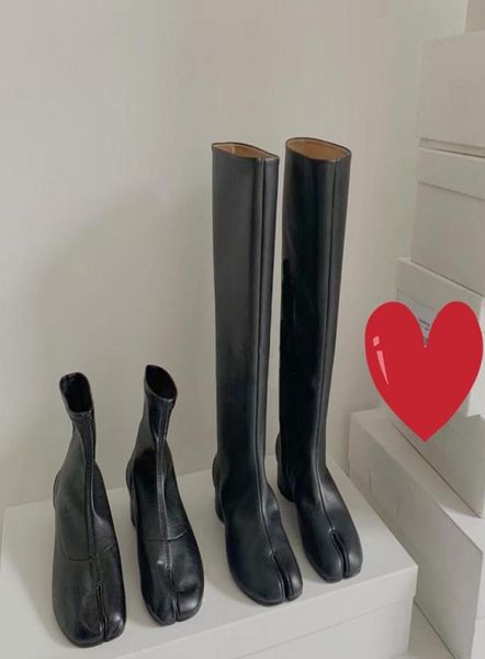 

boots 2021 winter shoes split toe chunky round high heels women fashion tabishoes kneehigh zapatos de mujer zapato8664785, Black