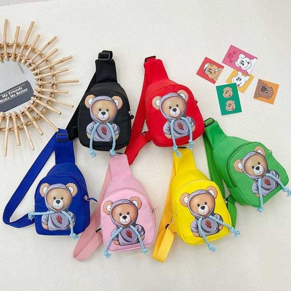 

korean style kids messenger bag cartoon cute bear crossbody small chest boys and girls light canvas coin purse mobile phone, Red;black