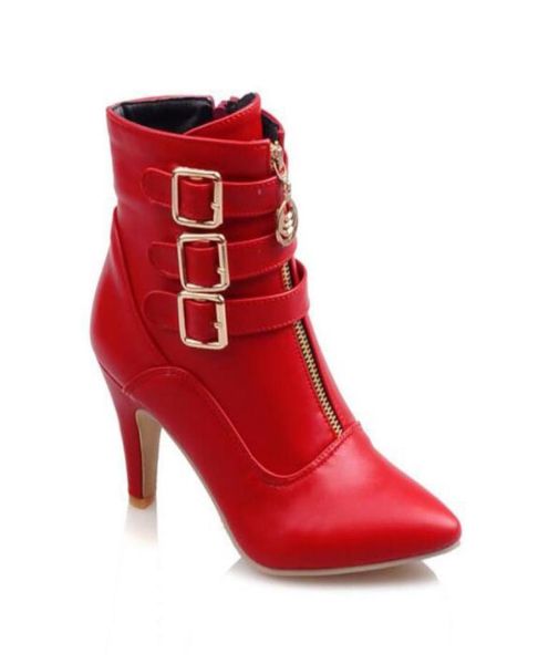 

new shoes women boots high heels ankle boots pointed toe buckle martin boots zip ladies shoes white big size 44 45 10 111027662, Black