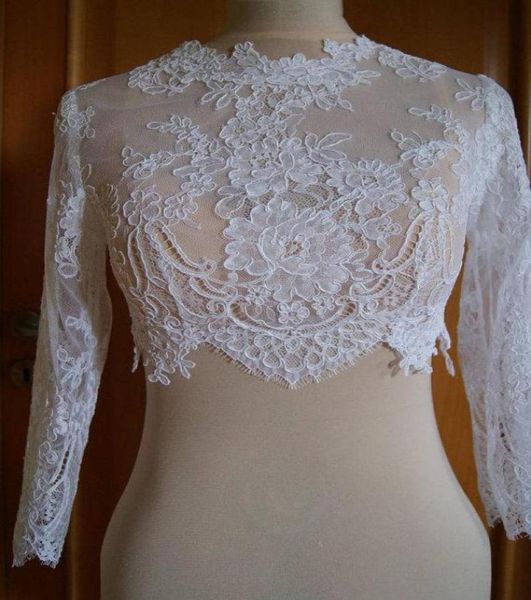 

long sleeves lace bridal jackets jewel neck appliques tulle white ivory short bridal bolero jackets wraps real image6596284