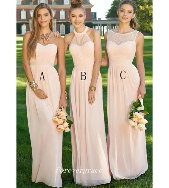 

blush pink colour bridesmaid dress fashion five styles pleats chiffon long maid of honor wedding guest dress custom made plus size2619310, White;pink