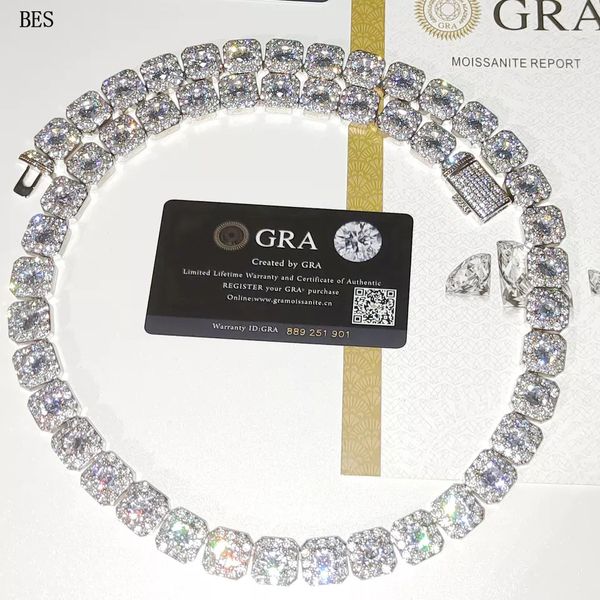 

passed test 12mm 16-24inch 925 sterling silver moissanite diamond tennis chain necklace bracelet for women/men nice gift