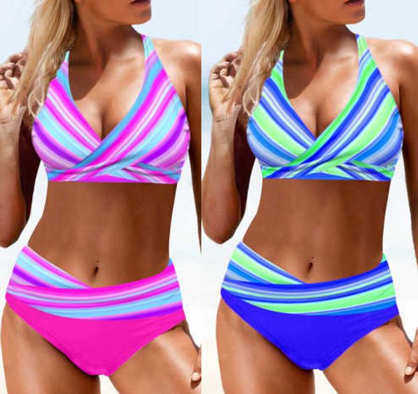 

new triangle hanging neck bikini split large women's swimwear, White;black