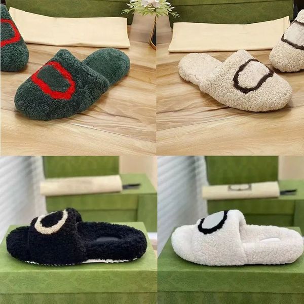 

winter men slipper fashion shoes lazy black white letter women designer shoes platform lady cartoon plush slippers keep warm wool flops shoe