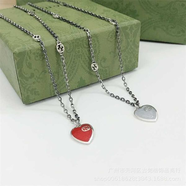 

2023 new designer jewelry bracelet necklace ring interlocking enamel red blue 925 old women's clavicle chain love pendant, Silver