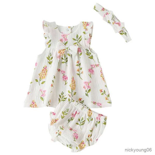 

clothing sets baby girl floral sleeveless children dresses and short pants pieces birthday princess infant summer outfits, White