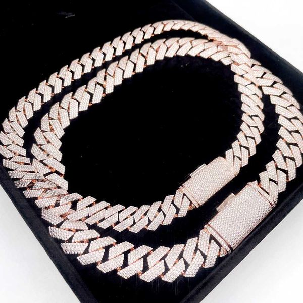

15mm 18mm width vvs moissanite diamond iced out necklace cuban chain necklace silver 925 cuban chain