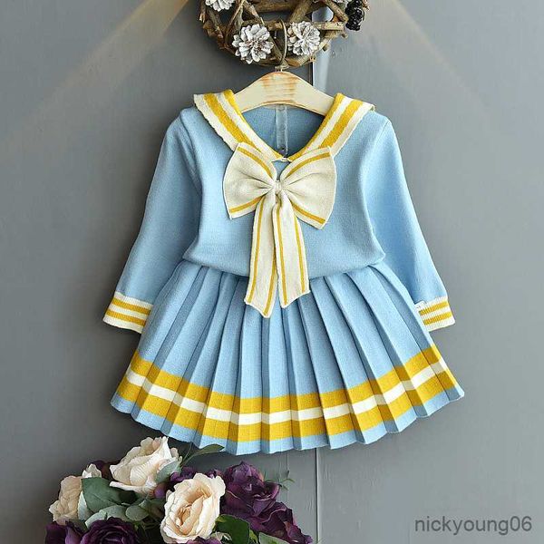 

clothing sets girls sweaters set children's knit sweater and skirt 2pcs fashion outfits autumn winter, White
