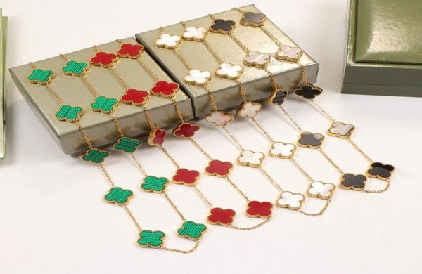 

four leaf clover necklace designer jewelry womens necklaces gold silver green flower necklace link chain with box1674176