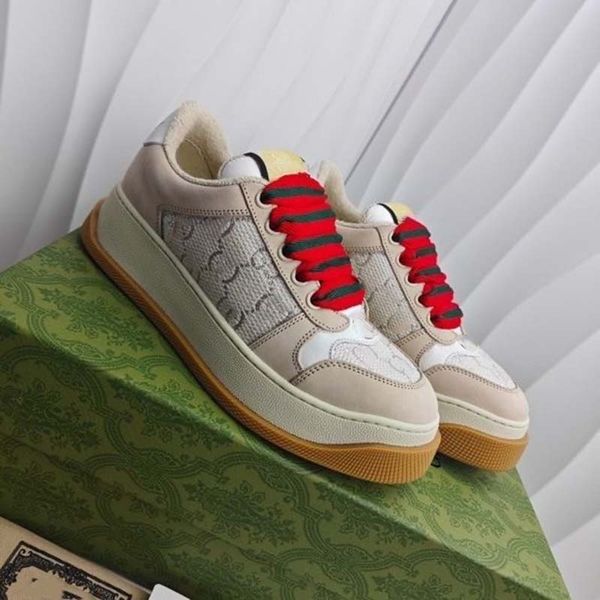 

designer screener sneakers men casual shoes women's chunky sole vintage leather green and orange web canvas retro sportswear big size n, Black