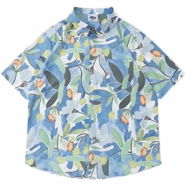

vintage cuban collar oil printed shirt men's and women's fashion loose hawaiian shortsleeved shirt ulwl, White;black