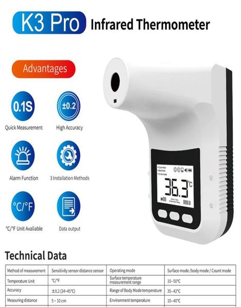 

factory stock k3 pro automatic wall mounted thermometer noncontact infrared digital thermometer k3pro lcd display voice broadcast7706499
