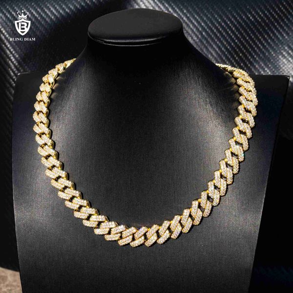 

selling 925 sterling silver cuban link chain 13mm cubic zirconia 2 rows custom miami cuban chain necklace