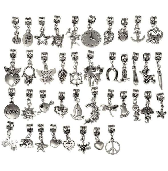 

4080120pcs tibetan silver color connector bails mix beads with pendant fit european charm bracelet diy3229013, Bronze;silver