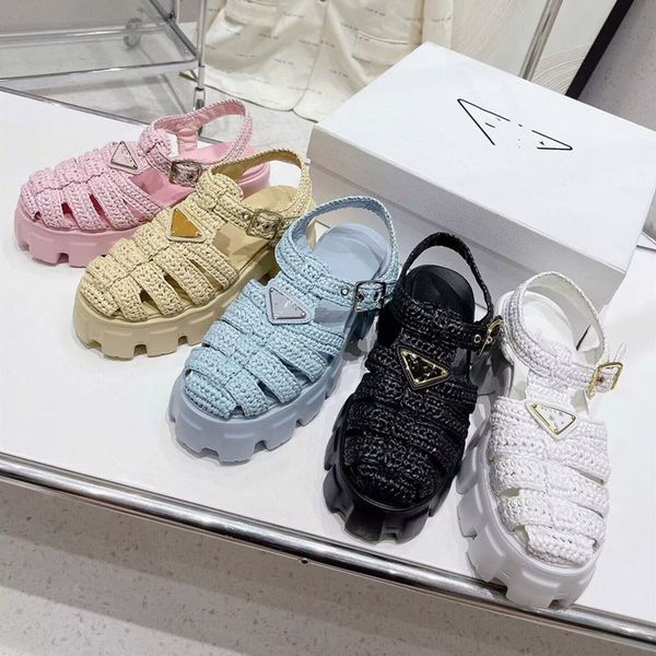 

monolith prad raffia 2023 sandals womens crochet cage sandal fabric straw platform foam rubber thick bottom slides mule triangle sport causa