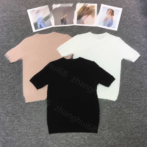 

23ss womens knits womens designer clothing solid color round neck double f letter logo jacquard short sleeve knitted womens clothes, White
