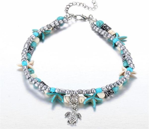 

fashion double yoga beach pendant anklet bracelet conch turtle pendant beach starfish pearl bracelet anklet2365836, Red;blue
