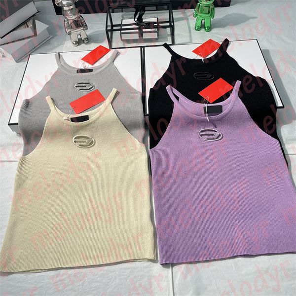 

womens halter tank embroidery letter knitted vest hollow tight short vests, White