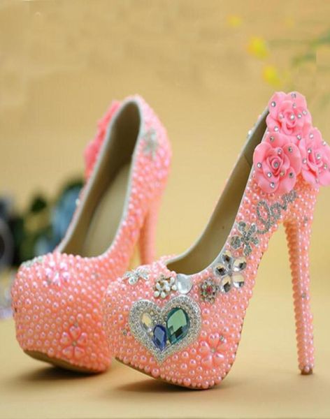 

blue diamond pink pearl high heel wedding shoes ceremony party ball shoes new designer rhinestone graduation prom pumps6782422, Black