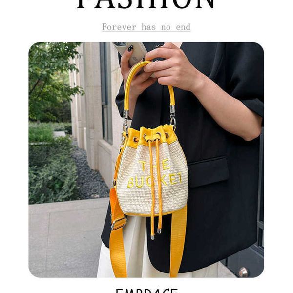 

new grass woven bucket bag 2023 summer fashion woven women's bag personality letter beach bag shoulder bag women 230531