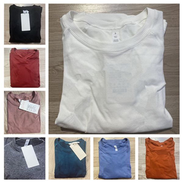 

lu-99 women knitting long sleeve sport women workout t-shirt yoga crew neck quick dry breathable elastic fitness running shirt