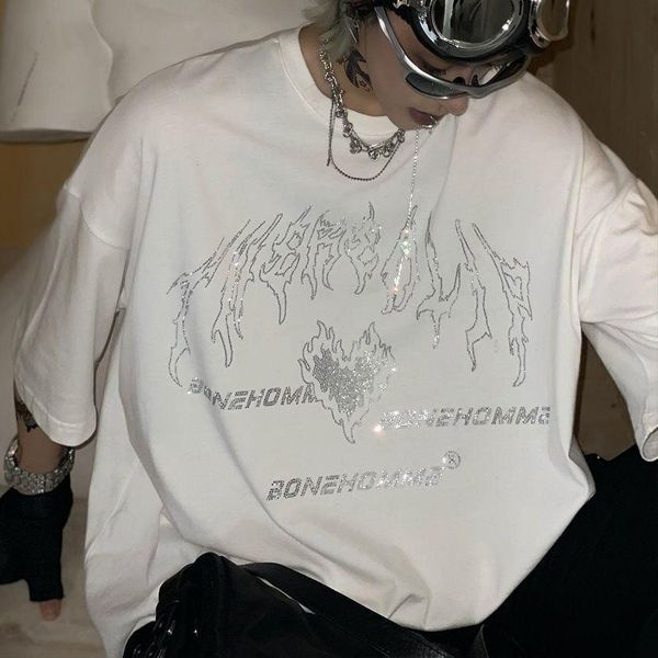 

t-shirt 2022 new summer cotton drill niche couple hiphop american retro personality street tide brand tshirt loose short sleeved, White