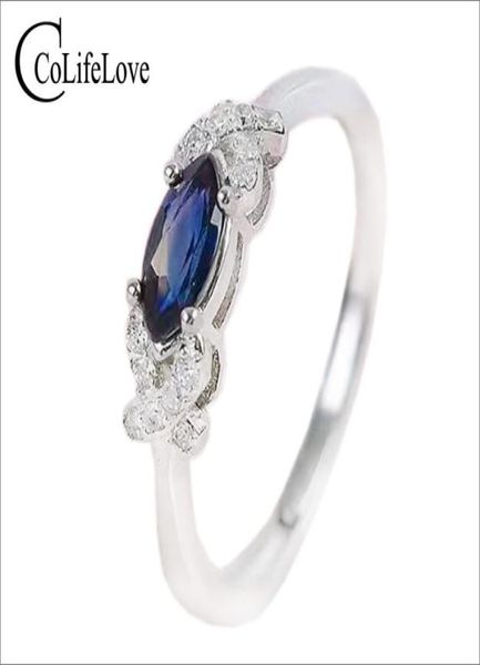 

100 real sapphire silver ring for engagement 3 mm 6 mm marquise cut sapphire ring solid 925 silver sapphire fine jewelry7012860, Golden;silver