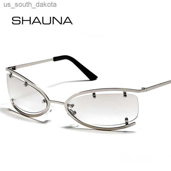

shauna retro metal cat eye punk sunglasses women fashion semi-rimless eyewear men trending rivets sun glasses shades uv400 l230523, White;black