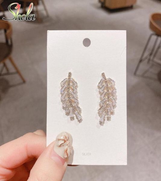 

dangle chandelier elegant leaf earrings zircon luxury bridal brides wedding party fashion jewelry statement s925 pin whole h3644426, Silver