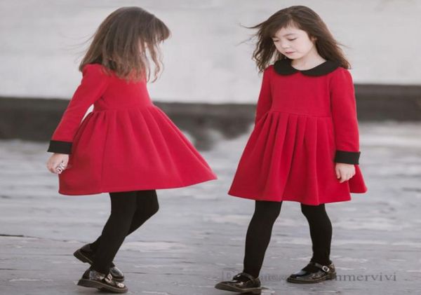

big girls red pleated dresses kids contrast color doll collar long sleeve dress christmas children princess clothing q22882107591, Red;yellow