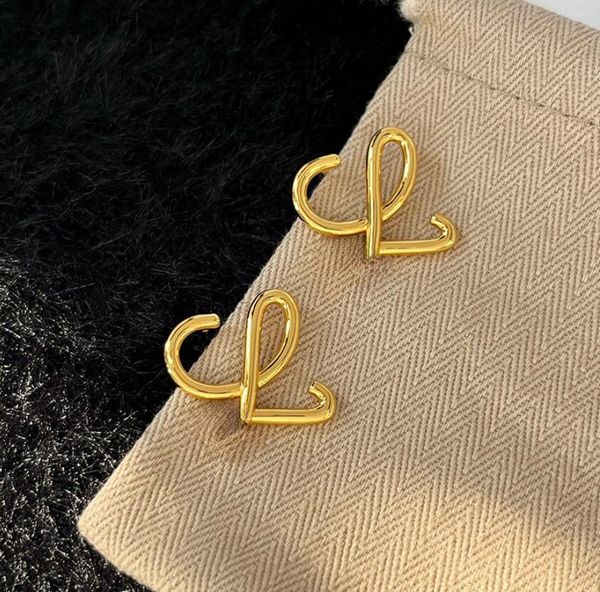 

Earrings Muffs Ear Stud Brand L-Letter 18K Gold Plated Copper Big Letter Earring with gift box YQ0012