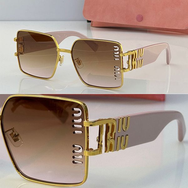 

Luxury women s oversize fashionable and atmospheric square gold frame with hollowed out logo on the lenses acetate legs SMU81V gradient sunglasses leisure vacation