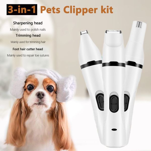 

YUEXUAN Designer Professional Three-in-one Pet Nail Polisher, Electric Hair Clipper, Cat Household Electric Foot Hair Trimmer, Dog Hair Clipper Kit Pet Grooming Tools, White