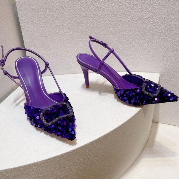 

Sequin leather sandals luxury designer shoes womens sexy high heels pointed stilettos wedding shoes fashion buckle dress shoes outdoor comfortable casual shoes, Lavender