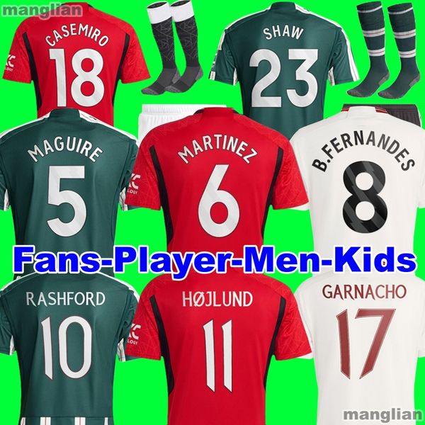 

23 24 RASHFORD soccer jerseys Fans Player version B. FERNANDES MARTINEZ MOUNT DALOT GARNACHO CASEMIRO SHAW MAINOO KIDS third 2023 2024 football shirt kit set, 23/24 away player+epl