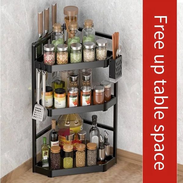 

Pot Lid Holders Kitchen Sheing Counter Top Triangle Seasoning Rack Pendant Corner Storage Wall Hanging No Punching Shelf 231201
