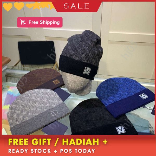 

Plaid designer beanie designer hats for men knitted bonnets winter hat fall thermal skull cap ski travel classical luxury beanies brown black grey keep warmq1331, 2#