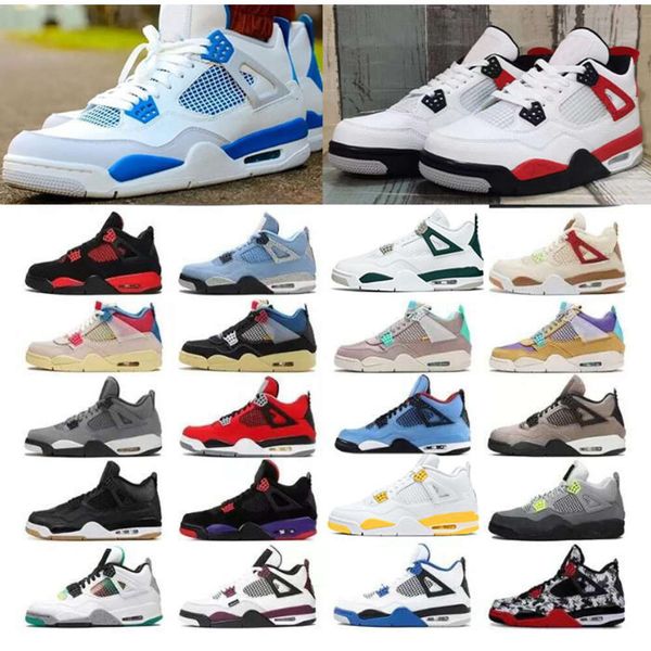 

Jumpman 4 4S Basketball Shoes Bred Red Cement Military Black Cat Frozen Moments Photon Dust Medium Olive University Blue Metallic Purple Men Women Sports Sneakers, 27