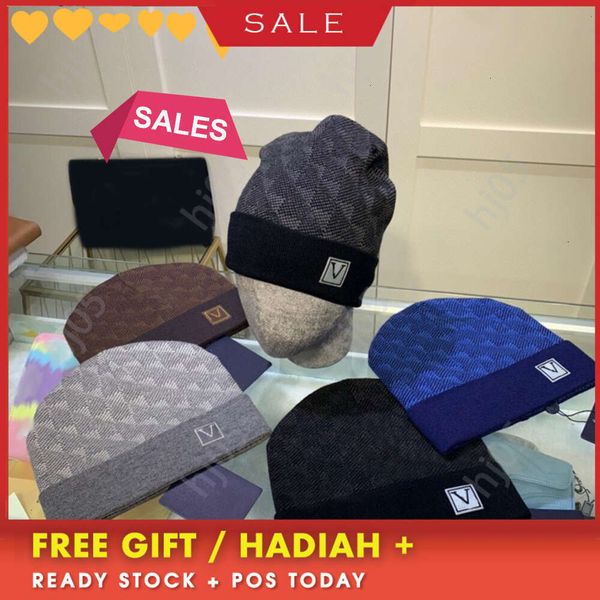 

aPlaid designer beanie designer hats for men knitted bonnets winter hat fall thermal skull cap ski travel classical luxury beanies brown black grey kee331, 4#