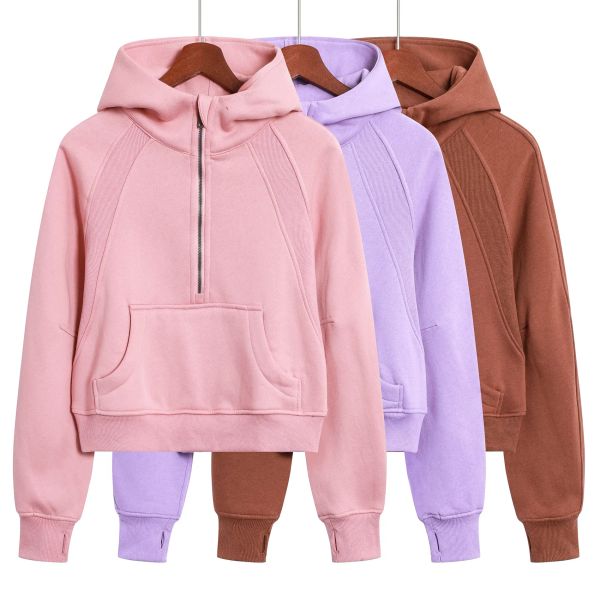 

Scuba Half Zip Hoodie Womens Yoga Suit Designer Hooded Sweatshirt Ladies Gym Sportswear Outdoor Sports Jogging Hoody Thick Long-sleeved with Fleece, Wear a hat