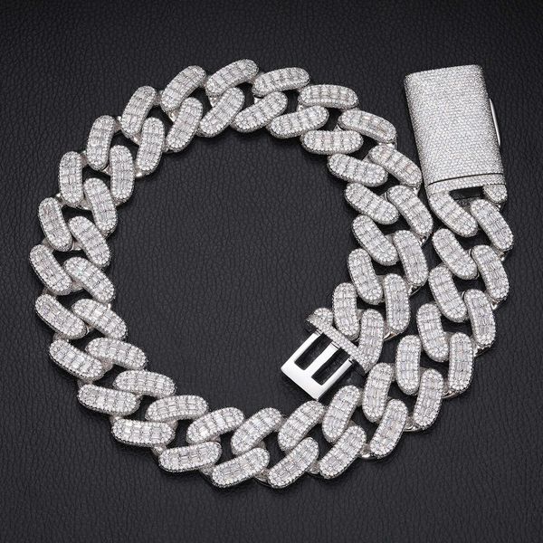 

Big Guy 28Mm Baguette Moissanite Link Chain Sterling Sier VVS Lab Diamond Iced Out Hip Hop Jewelry Cuban Necklace