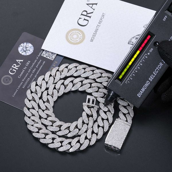 

Hot Selling Men Hip Hop Jewelry Bling 15Mm Sterling Sier VVS Moissanite Iced Out Cuban Link Chain Necklace With Certificate