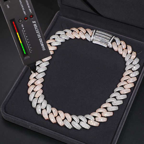 

Custom Jewelry 25Mm 2 Tones Sterling Sier VVS Baguette Moissanite Diamond Iced Out Heavy Cuban Link Chain