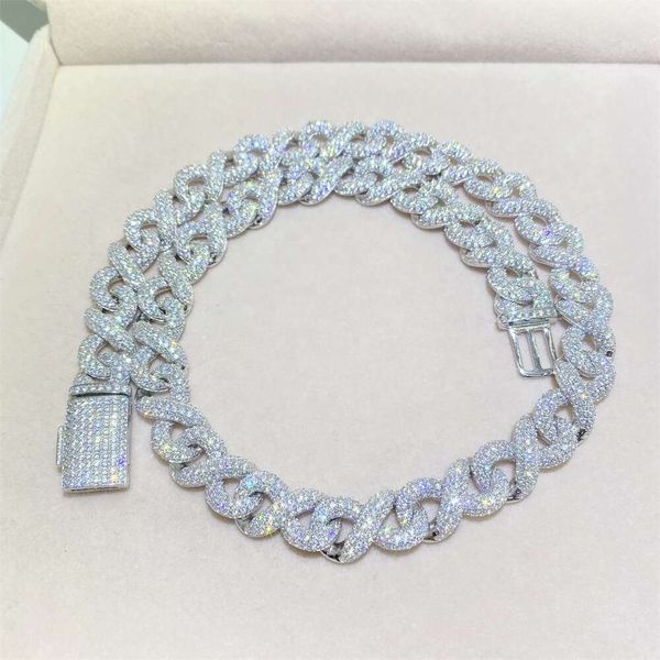 

Custom Bling Fully Diamonds Iced Out Miami Sterling Sier 18Mm Moissanite Cuban Link Chain Necklace